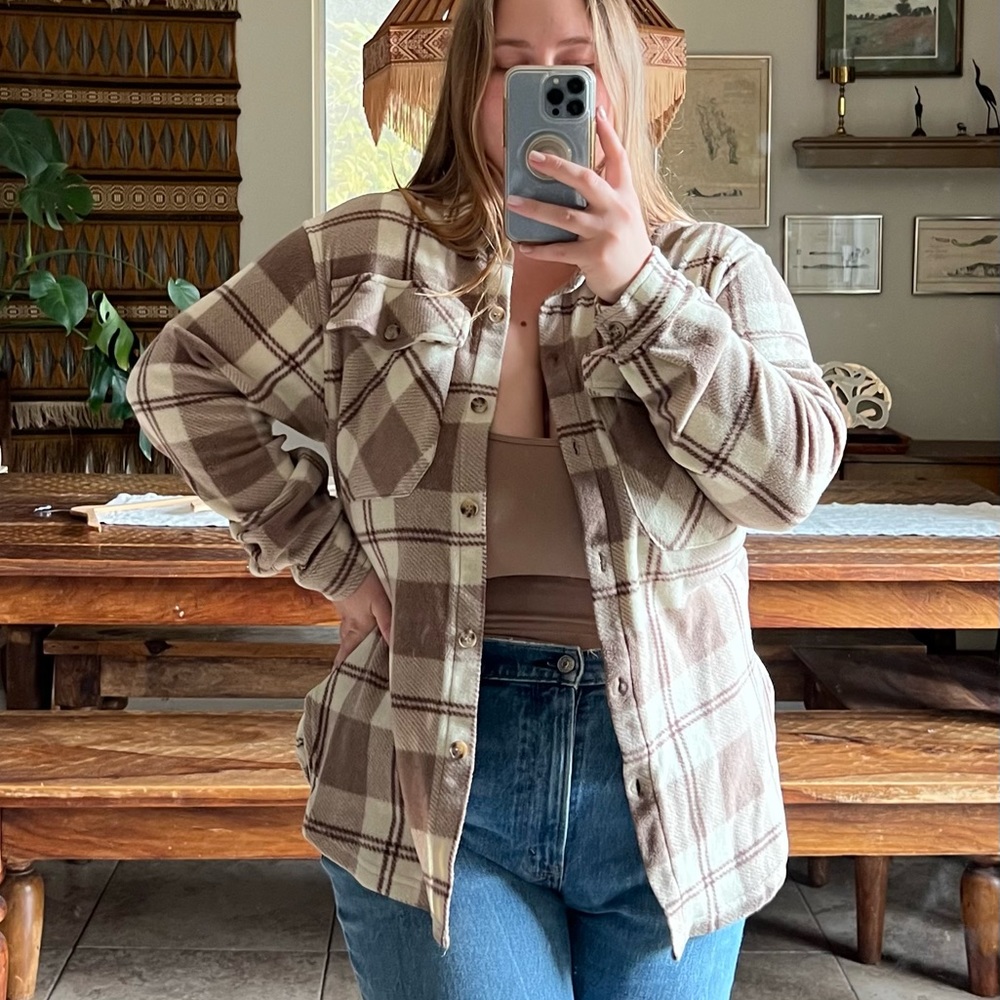 Plaid shacket neutral